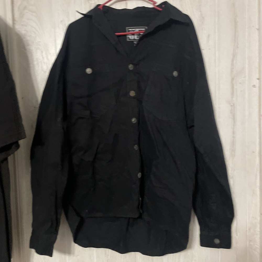 Machine‎ Gun Button Up Shirt Mens Xlarge Long Sleeve Heavy Cotton Black Color